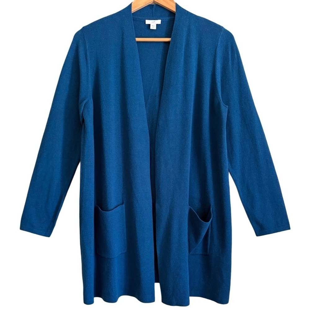 J. JILL Wool Silk Cotton Lightweight Minimalist Open Front Sweater Cardigan MP